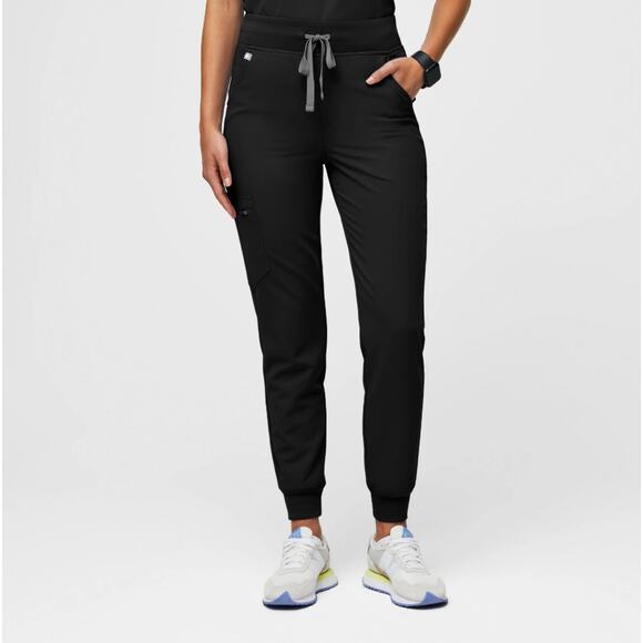 Figs Small Zamora High Waisted Black Jogger Scrub Pants Classic Fit 6 Pockets - Picture 2 of 9